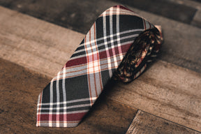 Plaid Tie- Black, White, Red